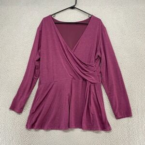 Betabrand Wrap-Front Peplum Tunic Top, Size XXL in Plum/Berry
